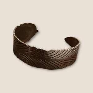 Vintage Feather Design Copper Cuff Bracelet Adjustable Boho Jewelry Ethnic Style